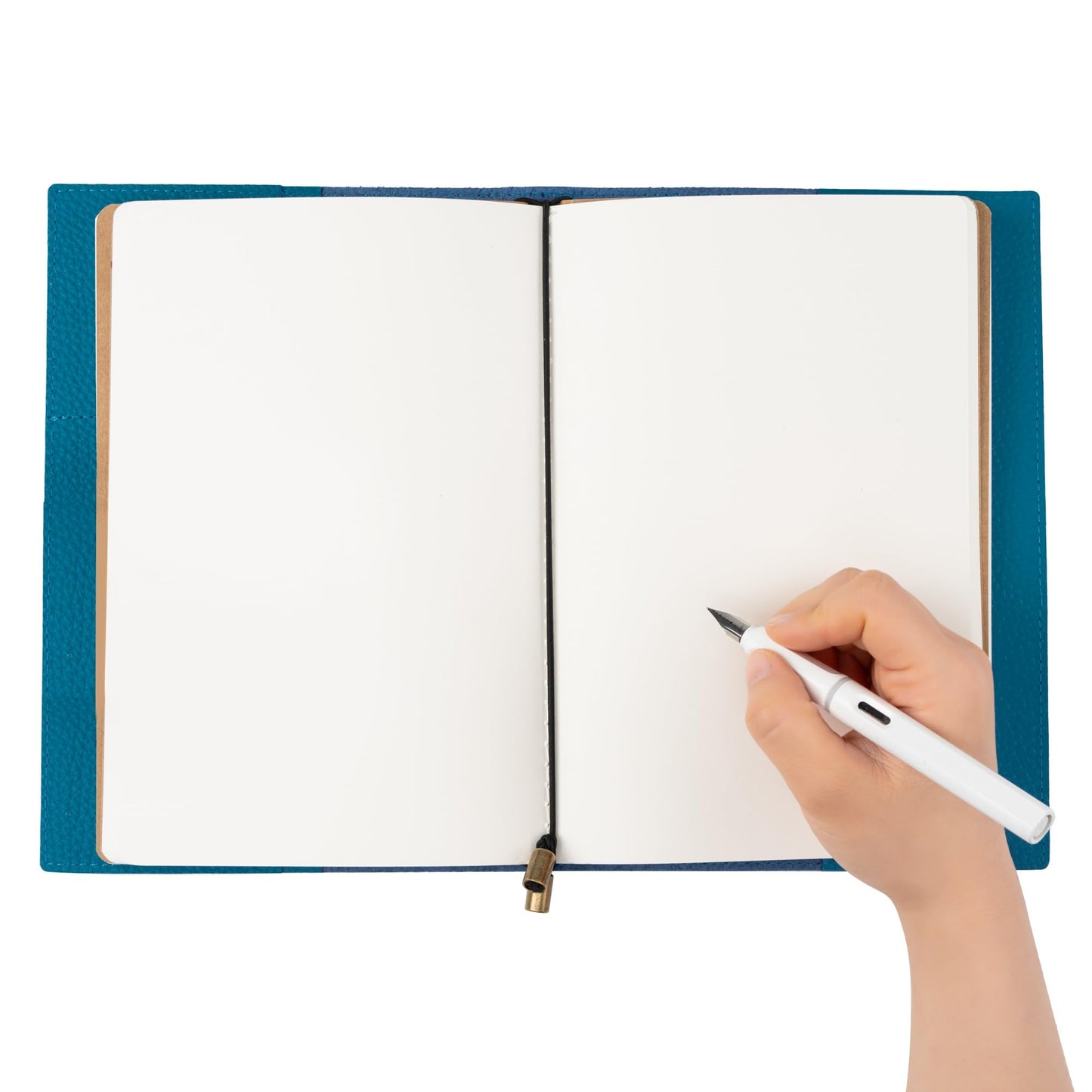 WANDERINGS A5 Travelers Notebook with Pockets – Blue Genuine Leather Journal – 6" x 8.5" (15 x 22cm) – Refillable Travel Journal – 120 GSM Blank Inserts
