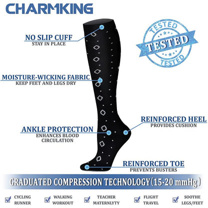 CHARMKING Compression Socks for Women & Men (8 Pairs) 15-20 mmHg Graduated Copper Support Calf Socks are Best for Pregnant, Nurses - Boost Performance, Circulation, Knee High Wide Calf(S/M, Multi 17)