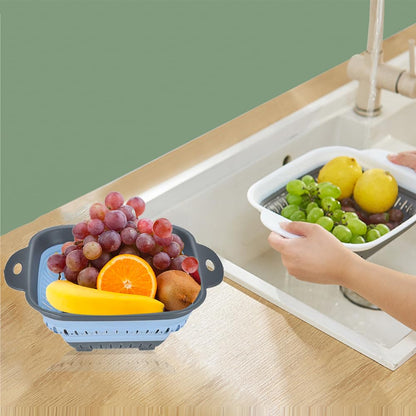 Collapsible Colander Set, Square Round Triangles Silicone Kitchen Strainer Perfect for Draining Pasta Vegetable fruit 2 PCS (10.8"L x 8.6"W x 2"H, Red & Green)