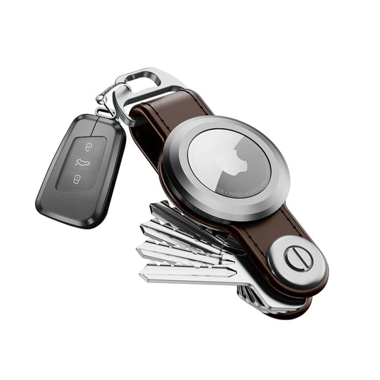Compact Key Holder for Airtag - Key Organizer and Case for Apple Airtag | Key Organizer with airtag | Keyring Key Chain to Attach Car Key Fob - Airtag Holder Leather Keychain (Gift for Men) (Brown)