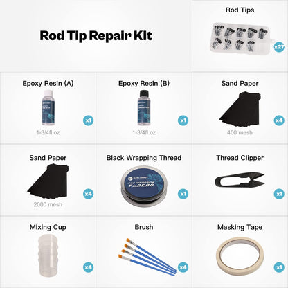 OJYDOIIIY Fishing Rod Tip Repair Kit with Glue,Complete Supplies for Fishing Pole Tip Replacement with Rod Epoxy,Top Eyelets and Wrapping Thread