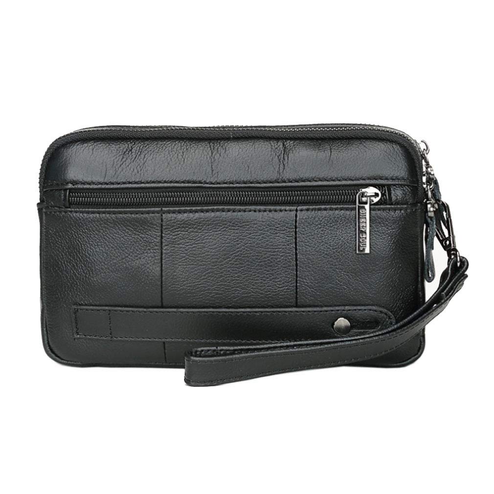 KPYWZER Leather Clutch Purse Wallet Men Wristlet Organizer Holder Wrist Bag Pack Business Handbag Black