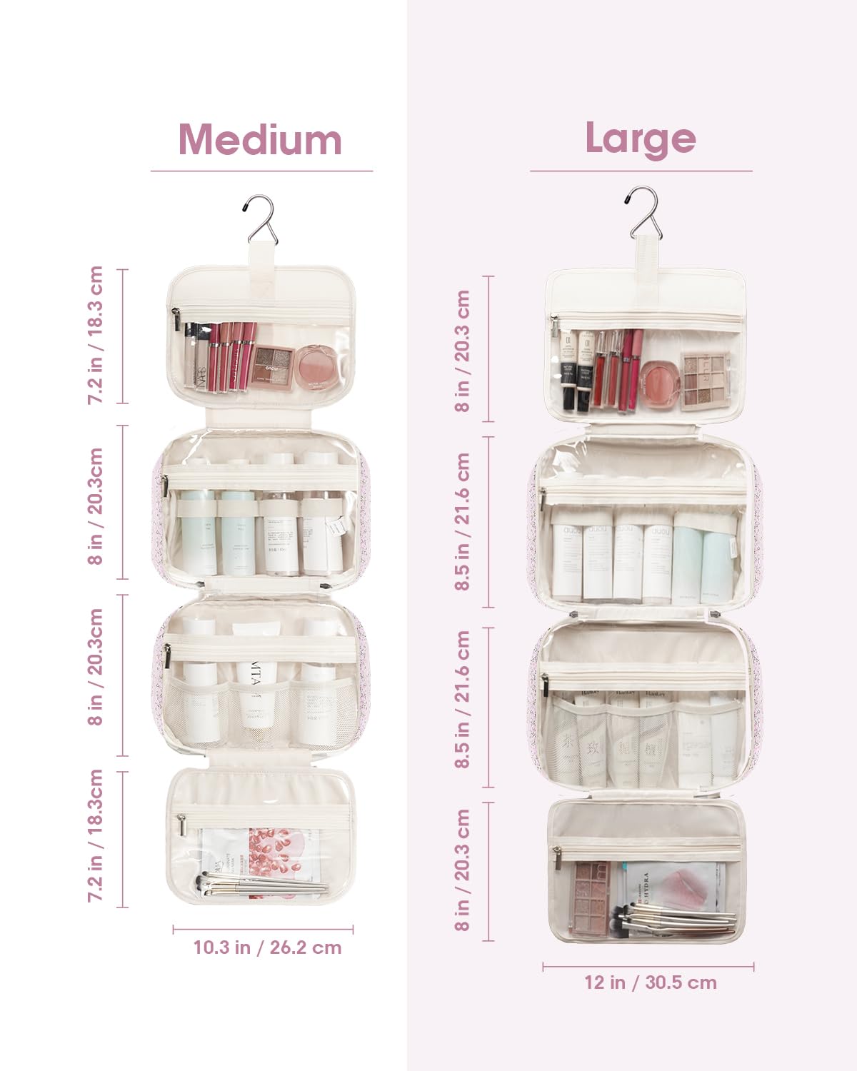Narwey Travel Toiletry Bag for Women Large Hanging Makeup Bag Organizer Toiletries Bag for Full Size Essentials Accessories Cosmetics (Pink Flower Buds (Large))