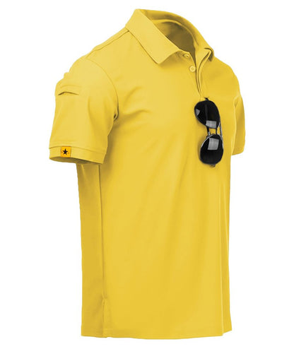 ZITY Mens Polo Shirt Short Sleeve Sports Tactical T-Shirt Athletic Golf Polos Daily Casual Stylish Collared Shirts for Men Pale Yellow Medium