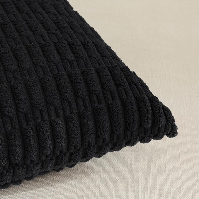Fancy Homi Black Decorative Throw Pillow Covers 12x20 Inch for Living Room Couch Bed Sofa, Rustic Farmhouse Boho Home Decor, Soft Striped Corduroy Square Cushion Case 30x50 cm