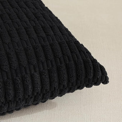 Fancy Homi Black Decorative Throw Pillow Covers 12x20 Inch for Living Room Couch Bed Sofa, Rustic Farmhouse Boho Home Decor, Soft Striped Corduroy Square Cushion Case 30x50 cm