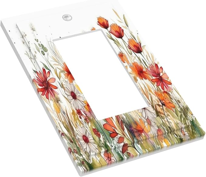 Watercolor Wild Flower Floral Single Rocker Light Switch Covers 1 Gang Outlet Cover Wall Plate Decorative GFCI Switchplate Faceplate for Nursery Bedroom Bathroom Decor