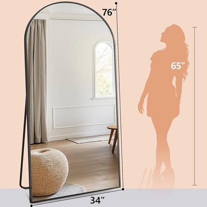 Arched Floor Mirror, 76 "x 34" Full Length Mirror Wall Mirrors Hanging or Leaning Arched-Top Full Body Mirrors with Stand for Bedroom, Dressing Room, Black