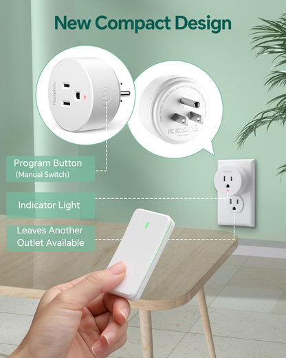 Remote Control Outlet, Buckle Design Removable Wireless Wall Mounted Light Switch, 300 ft 15A 1500W, No Wiring Electrical Remote Outlet for Appliance