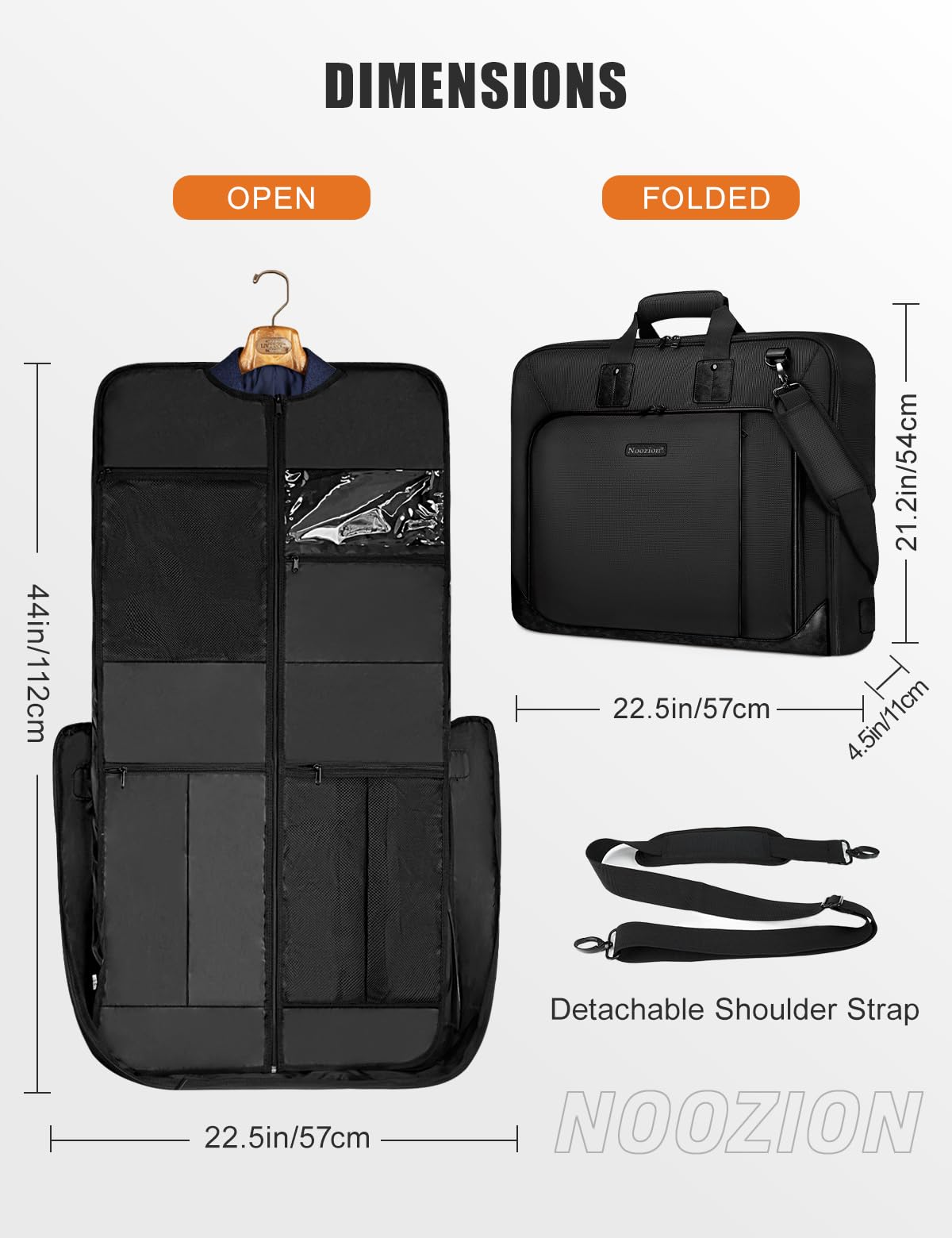 Noozion Garment Bag for Travel, Large Carry On Suit Bag for Business Up to 3 Suits, Wrinkle Free Garment Bag for Hanging Clothes with Shoulder Strap, Laptop Compartment, and Wet-Dry Pocket