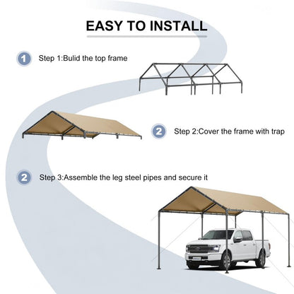 Outdoor Heavy Duty Carport 10'x20' Storage Shed Portable Garage Boat Shelter Party Tent Waterproof & UV Galvanized Protected Tarp