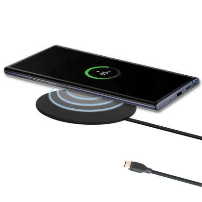IJS Ultra Slim Universal Fast Wireless Charger - Phone Charger Compatible with All Qi Enabled Phones - Smart Round Fast Charging Pad for Multiple Devices (Black)
