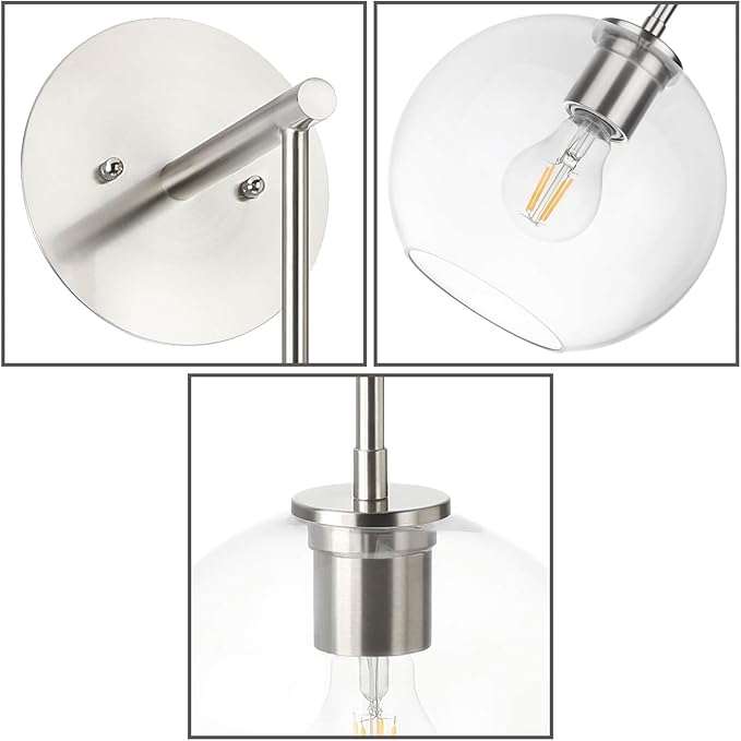 XiNBEi Lighting Globe Wall Sconce, Modern Brushed Nickel Vanity Light, Wall Mounted Hanging Light Fixture for Bathroom, Bedroom, Hallway XB-W1263-BN-1