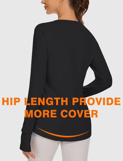 Blingfit Women's Long Sleeve Running Shirts Workout Tops UPF 50+ Sun Protection Rash Guard Shirt for Women Black Medium