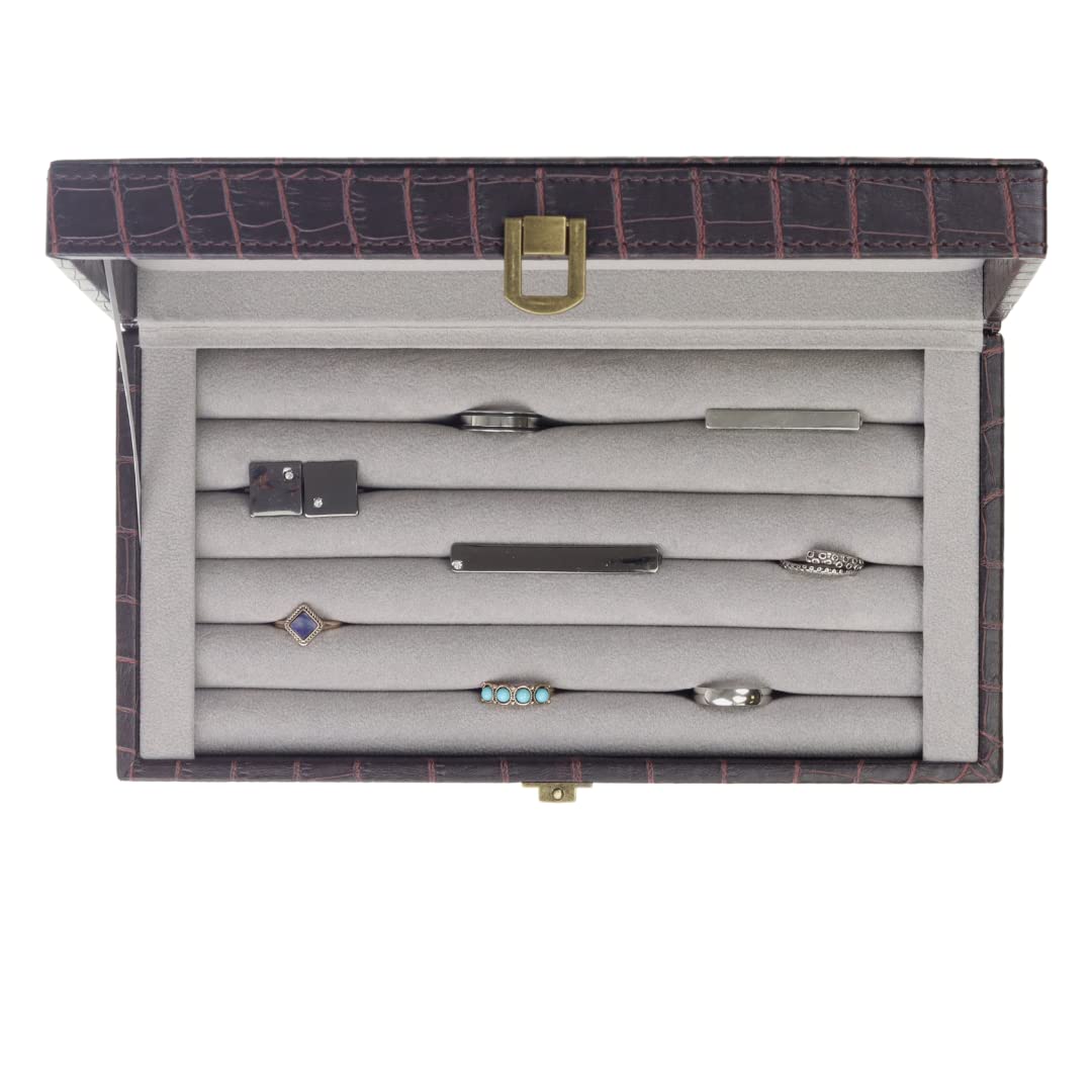Decorebay Iconic Vegan Crocodile Leather Cufflink, Ring Storage Box and Organizer