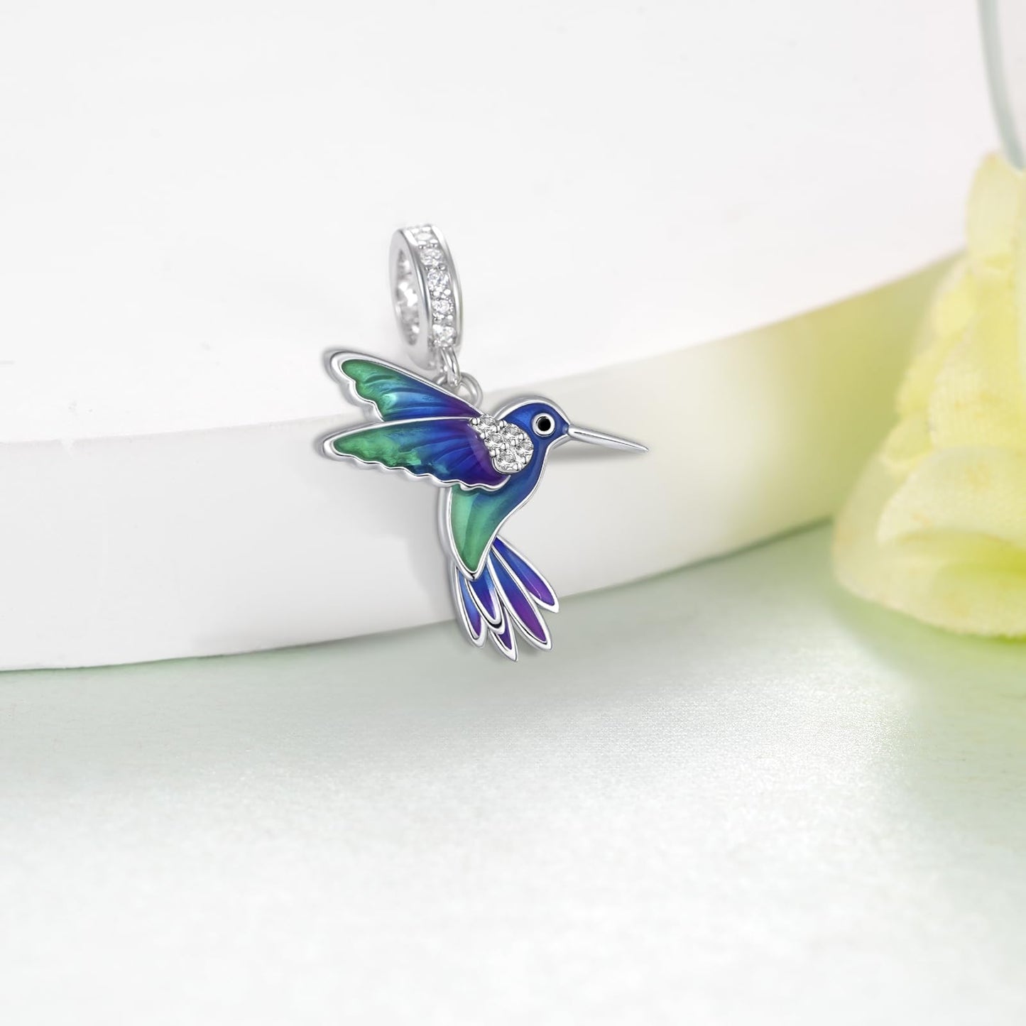 Cute Animals Charms 925 Sterling Silver Highland Cow/Dragon/Axolotl/Raccoon/Whale/Turtle/Cardinal/Hummingbird Charms for Bracelets for Women Cute Animal Charm Beads for Jewelry Making (Hummingbird Charm)