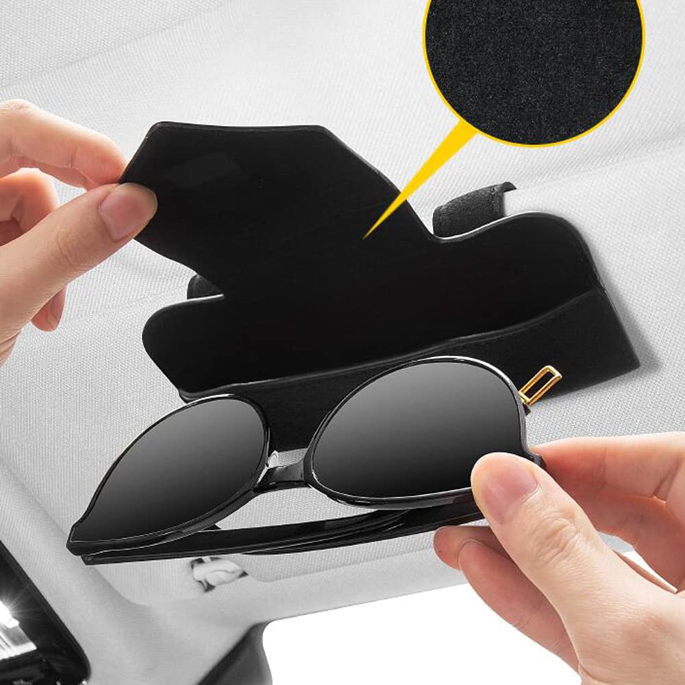 KEVANCHO Magnetic Sunglass Holder for Car Visor Clip, Leather Car Glasses Holder, Visor Accessories Eyeglasses Holder Glasses Storage Case (01-Black)