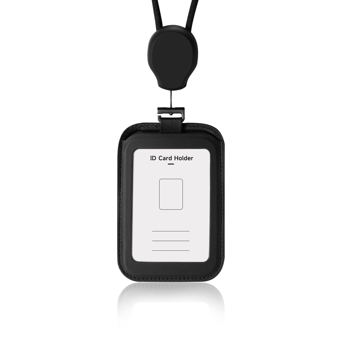 YTXFY Premium Leather ID Badge Holder, Slim Card Wallet with Clear Window, Vertical or Horizontal Wear for Work Badge, Access Card, Office, School, Nurse, Teacher