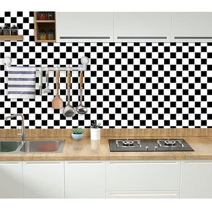 Hopeak Black and White Mosaic Peel and Stick Wallpaper Self-Adhesive Lattice Removable Decorative Wallpaper for Home Office Store Wall and Furniture Decoration 17.3 x 118 inches