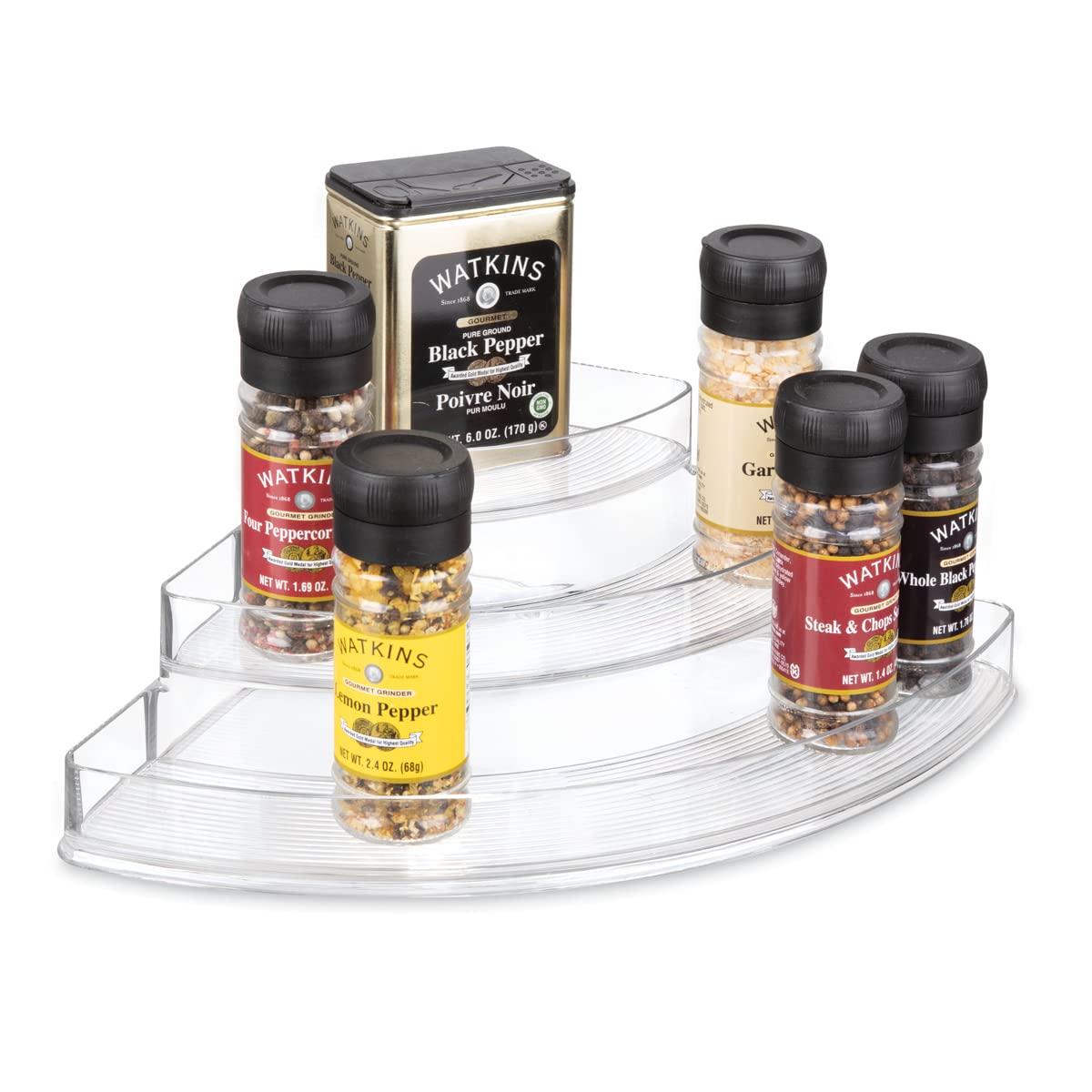 iDesign Recycled Plastic 3-Tier Stadium Spice Rack Organizer for Kitchen, Fridge, Freezer, Pantry and Cabinet Organization, The Linus Collection – 6.25" x 4" x 1.25", Clear