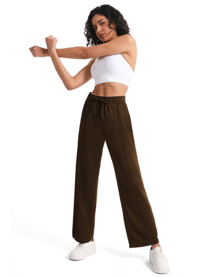 Tapata Tall Womens 34" Inseam Track Pants Relaxed Fit Striped Workout Sweatpants Baggy Trousers with Zipper Pockets, Brown, M