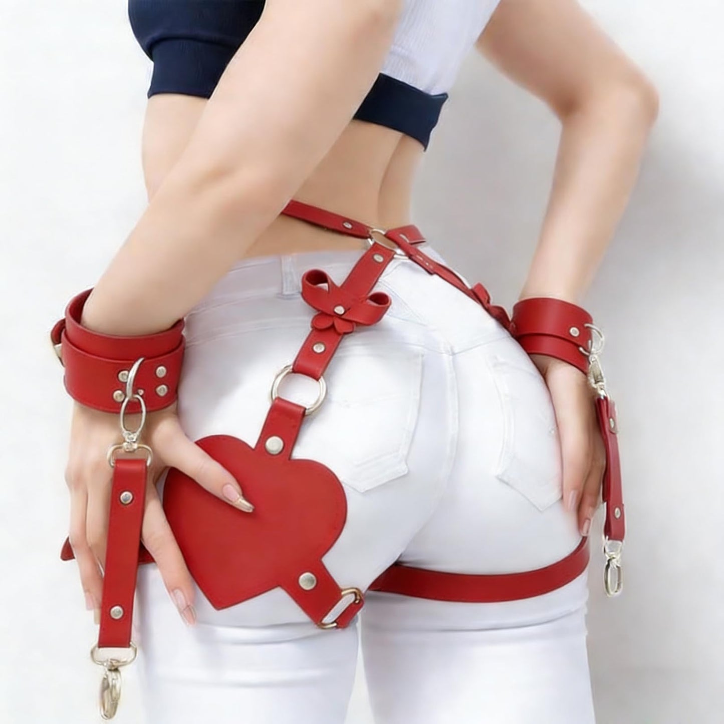 Red Punk Faux Leather Decorative Straps Set, Women's Rave Waist Chain Belt, Gothic Festival Accessory for Women, Cosplay Club Party Halloween