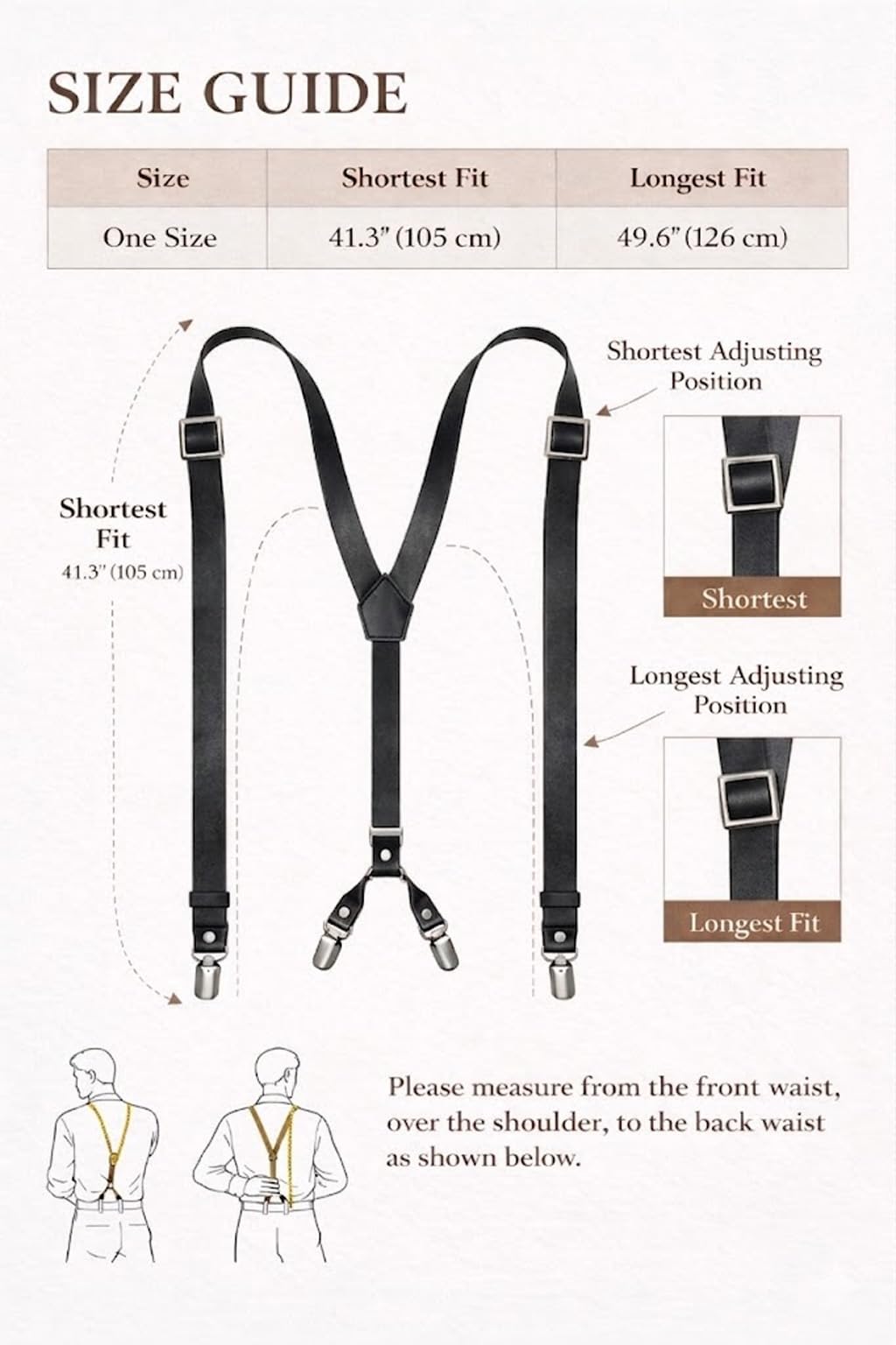 Voolup Leather Suspenders for Men Y-Back Adjustable with 4 Metal Clips Genuine Brown Wedding Groomsmen Gift (Black)