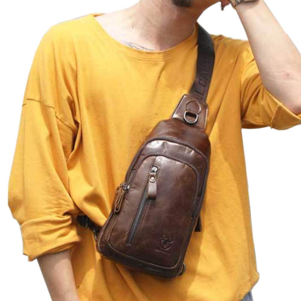 Xieben Vintage Leather Sling Chest Bag Crossbody Pack for Men Women Travel Outdoor Shoulder Pack Backpack Daypack