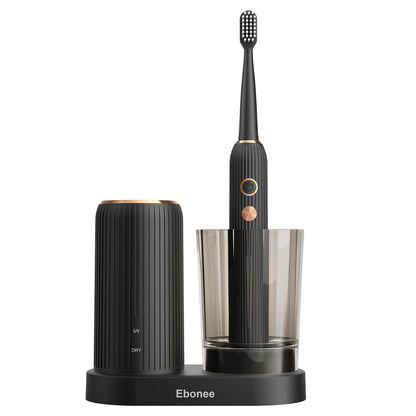 Electric Toothbrush Set with Drying & Sanitizing Holder, 8 Replacement Brush Heads, Transparent Rinse Cup, Smart Timer, USB Rechargeable for Adults
