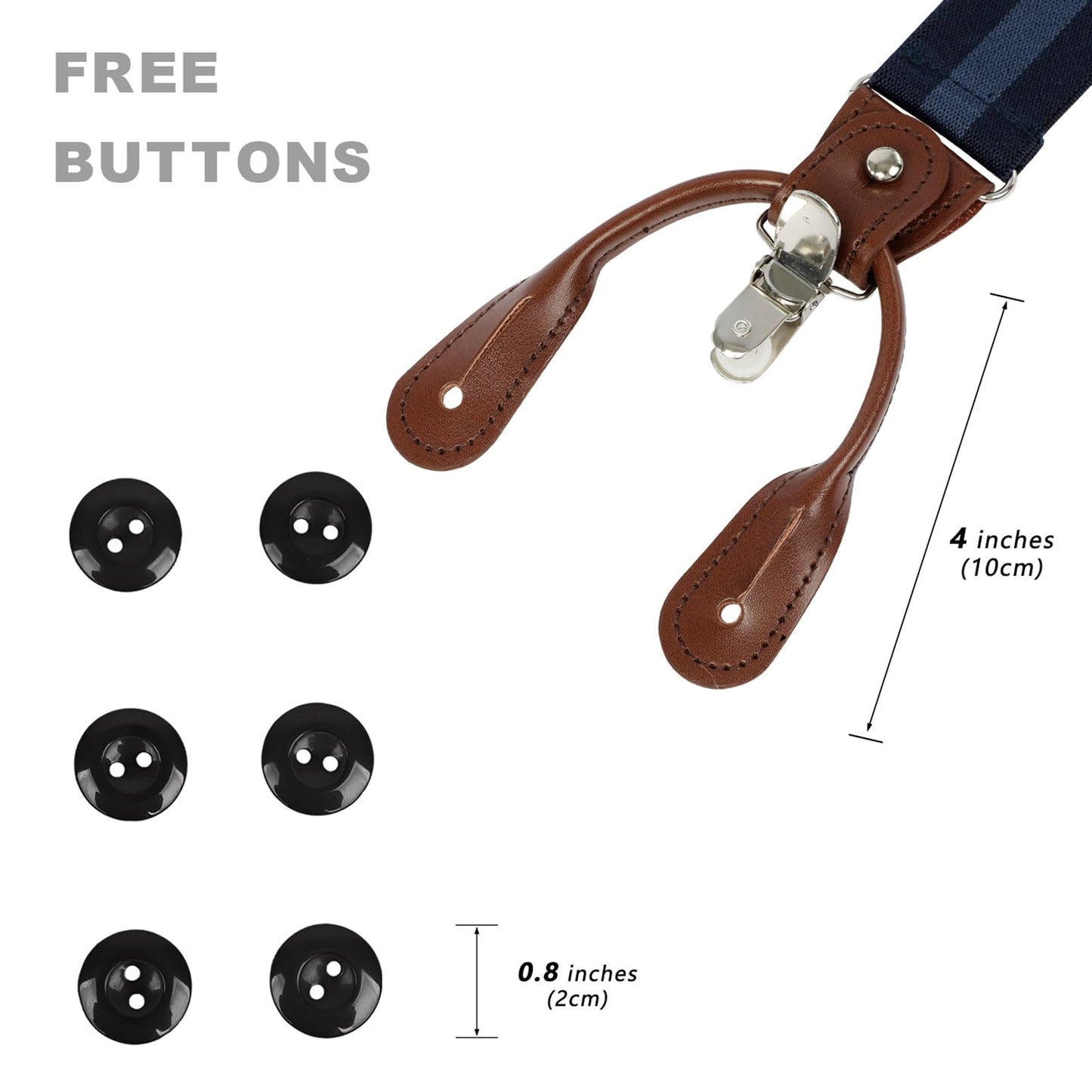 LEHOMU Men Suspenders Adjustable,1.4 Inch Wide Heavy Duty Y-Back Elastic Tuxedo Elastic Mens Suspenders with Leather Buttons and 3 Metal Clips,Black and Blue Stripe