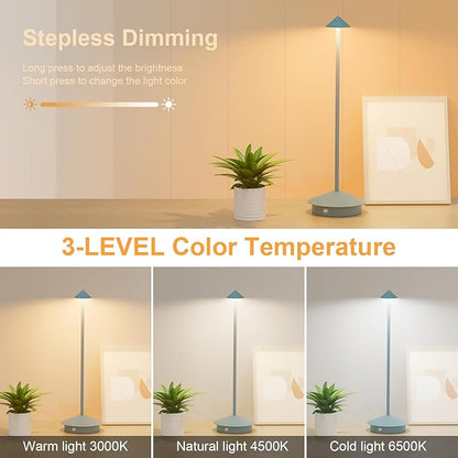2-Pack 6000mAh Rechargeable Led Table Lamp Cordless,3000K-6000K Stepless Dimming Touch Lamps with Memory Function,IP54 Waterproof Aluminum Table Light for Outdoor/Bars/Restaurant/Patio(Blue)