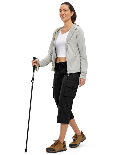 TBMPOY Womens Cargo Capris Hiking Lightweight Pants 6 Pockets Quick Dry Casual Outdoor Trip Loose Shorts Cropped Cotton Black XL