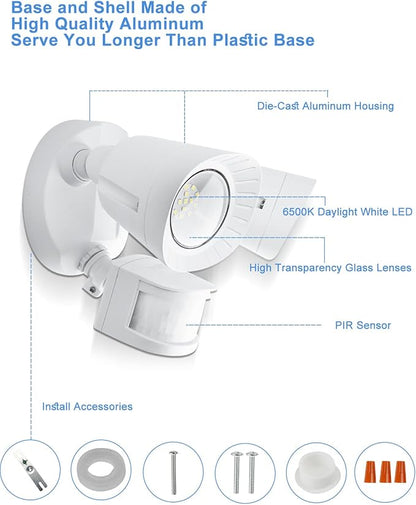 UFOND LED Security Lights Outdoor Motion Sensor Light，2400 Lumen All Aluminum Floodlight,Waterproof,Angle Adjustable,6500K,4 Modes,for Garage Porch Balcony Patio