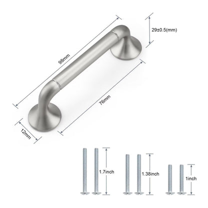 knobelite 5Pack Hole Centers 3inch/76mm Satin Nickel Kitchen Cabinet Handles Solid Zinc Alloy Brushed Nickel Cabinet Pulls Bow Handle for Home Furnitures Closet Cupboard and Drawer Total Length 98mm