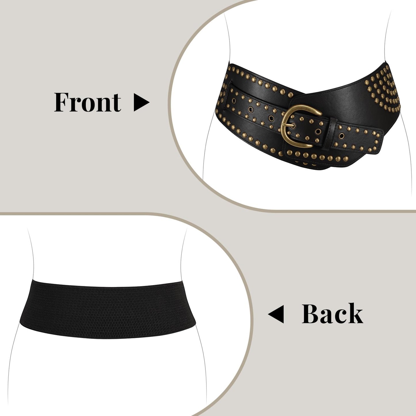 JASGOOD Women Vintage Wide Elastic Belt Rivets Studded Stretchy Waist Belt with Metal Buckle