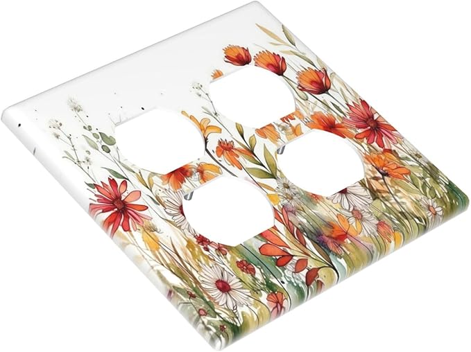 Decorative Light Switch Cover Plate Watercolor Wild Flower Floral 2 Gang Socket Covers Double Duplex Wallplates Switch Plates and Outlet Covers for Bathroom Home Decor
