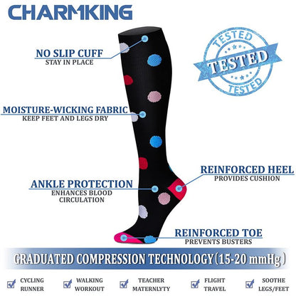 CHARMKING Compression Socks for Women & Men (8 Pairs) 15-20 mmHg Graduated Copper Support Calf Socks are Best for Pregnant, Nurses - Boost Performance, Circulation, Knee High Wide Calf(L/XL, Multi 20)