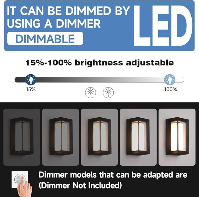 24W Porch Lights Outdoor 2160LM Modern Exterior Light Fixtures 3CCT 3000K/4000K/6500K Black Outdoor Wall Light LED Wall Mount Sconces for Garage Front Door Porch Hallway Doorway 2 Pack