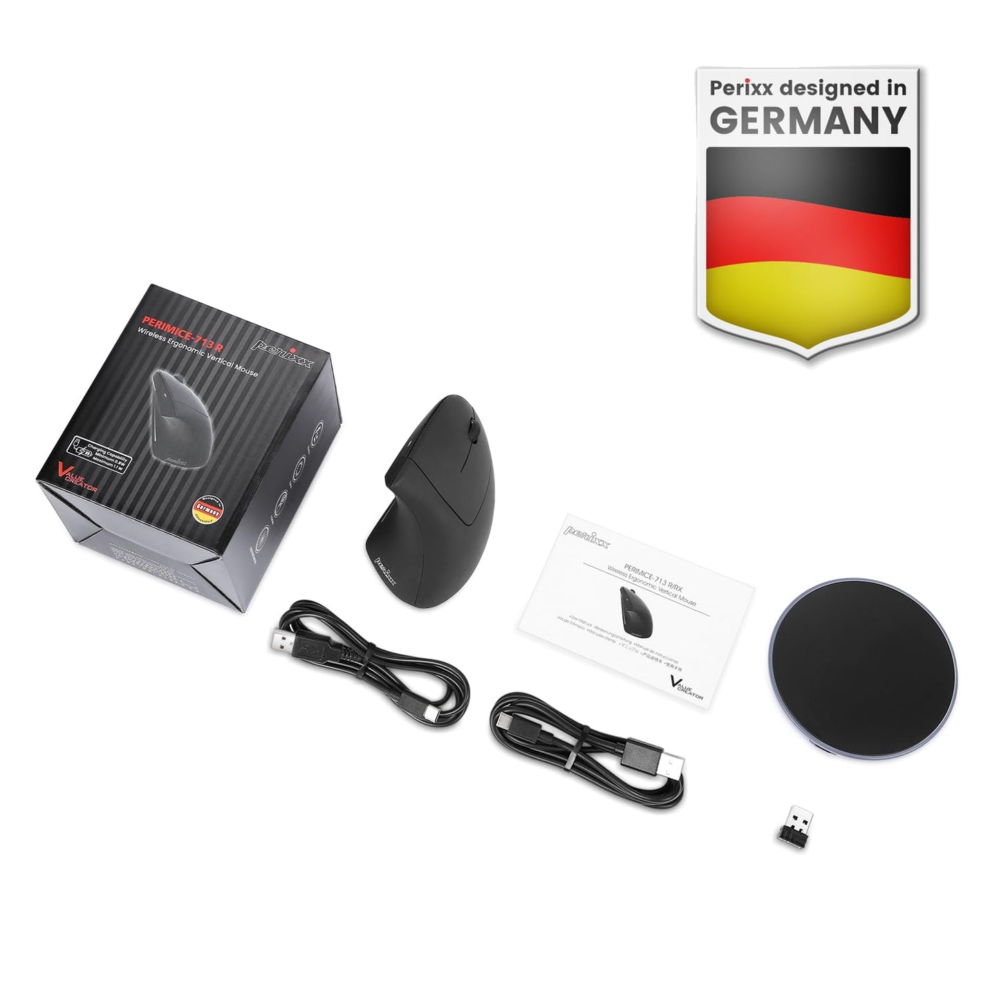 Perixx PERIMICE-713 Wireless Ergonomic Vertical Mouse - 800/1200/1600 DPI - Right Handed - Recommended with RSI User