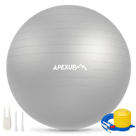 APEXUP Yoga Ball, 660 lbs Anti-Burst Exercise Ball with Pump, 5 Sizes (S (15"~18") 45cm, Silver)