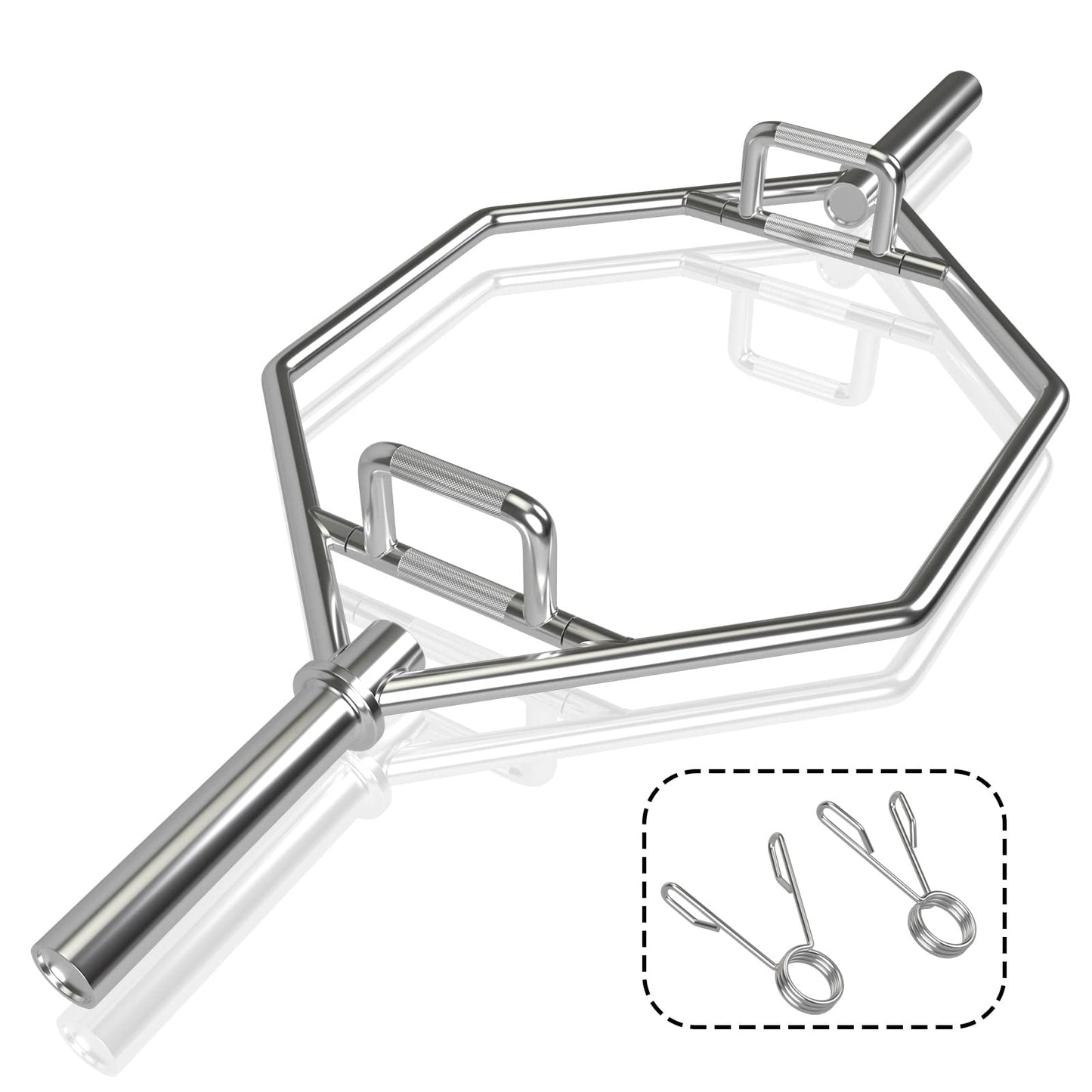 Goplus 56’’ Olympic Hex Trap Bar, Heavy Duty Barbell Trap Bar with Flat or Raised Knurled Handles for Squats, Deadlifts, Shrugs, Strength Training Weight Lifting (Sliver, fit 2’’ weight plates)