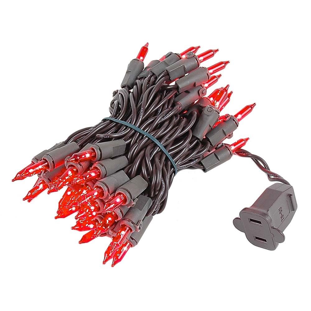 Novelty Lights Mini Lights 11ft 50 Bulbs Red on Brown Wire Commercial Grade UL Listed