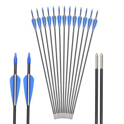 Fiberglass Arrows Archery 28 Inch Target Shooting Practice Safetyglass with Blue and White Vane for Recurve Bows Suitable for Youth Woman Beginner 6 PCS