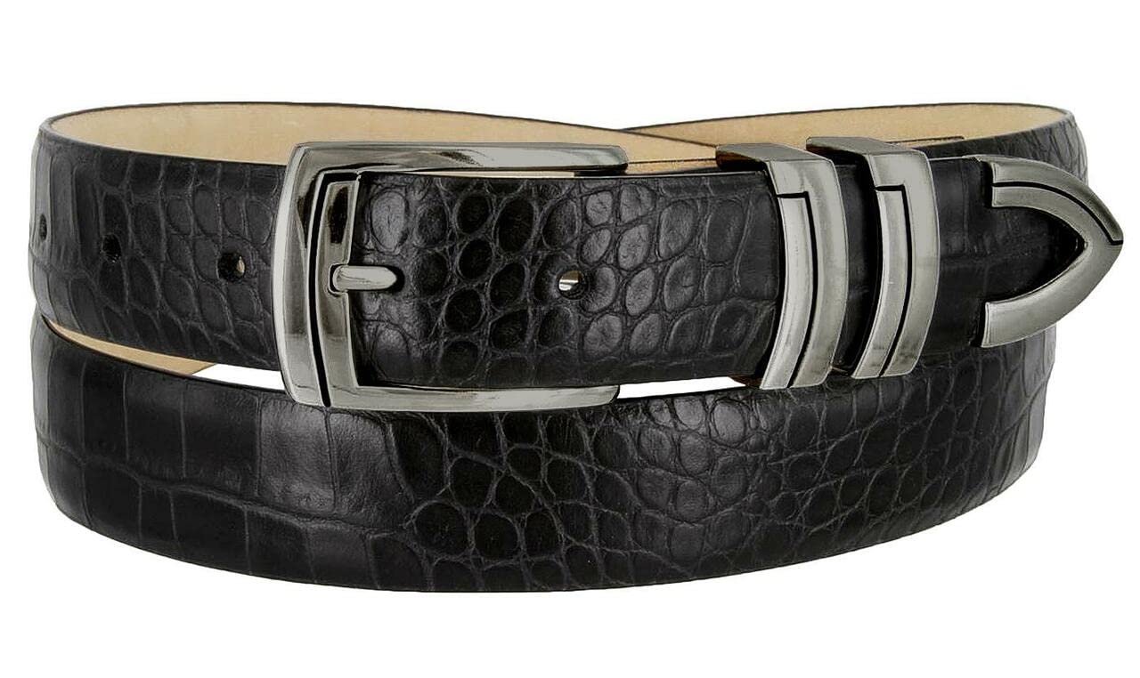 Belts.com BS8191 Gun Genuine Full-Grain Cowhide Leather Designer Golf Dress Belt 1-1/8"(30mm) Wide (Alligator Black, 44)