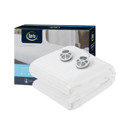 Serta Waterproof Heated Mattress Pad - Electric Bed Warmer with 10 Heat Settings, Auto Shut Off Timer, ETL Certified Electric Mattress Pad, Elastic Deep Pocket, Machine Washable, White Queen