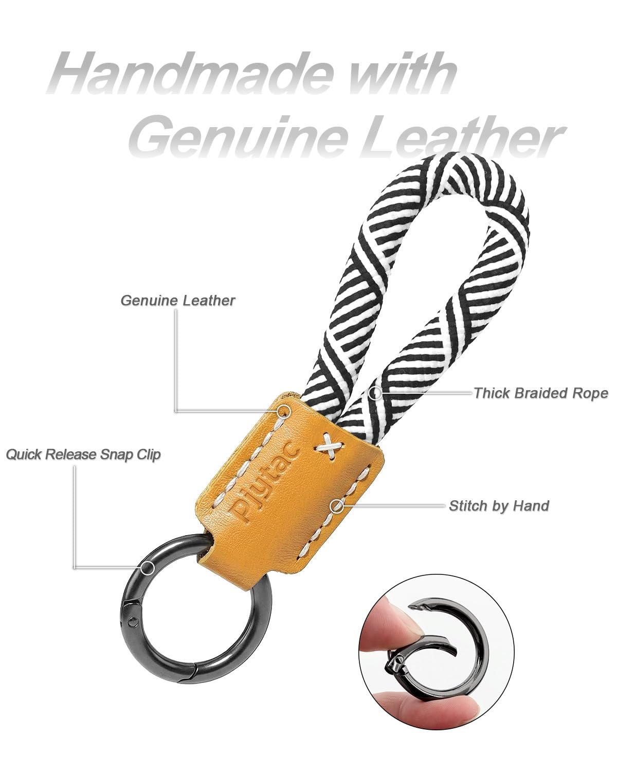 PJYTAC Keychain for Car Keys, Short Key Lanyard for Women, Cute Leather Rope Car Key Holder Key Chain with D Key Ring, Accessories Kit Phone Tether Tab Gift for Women Men