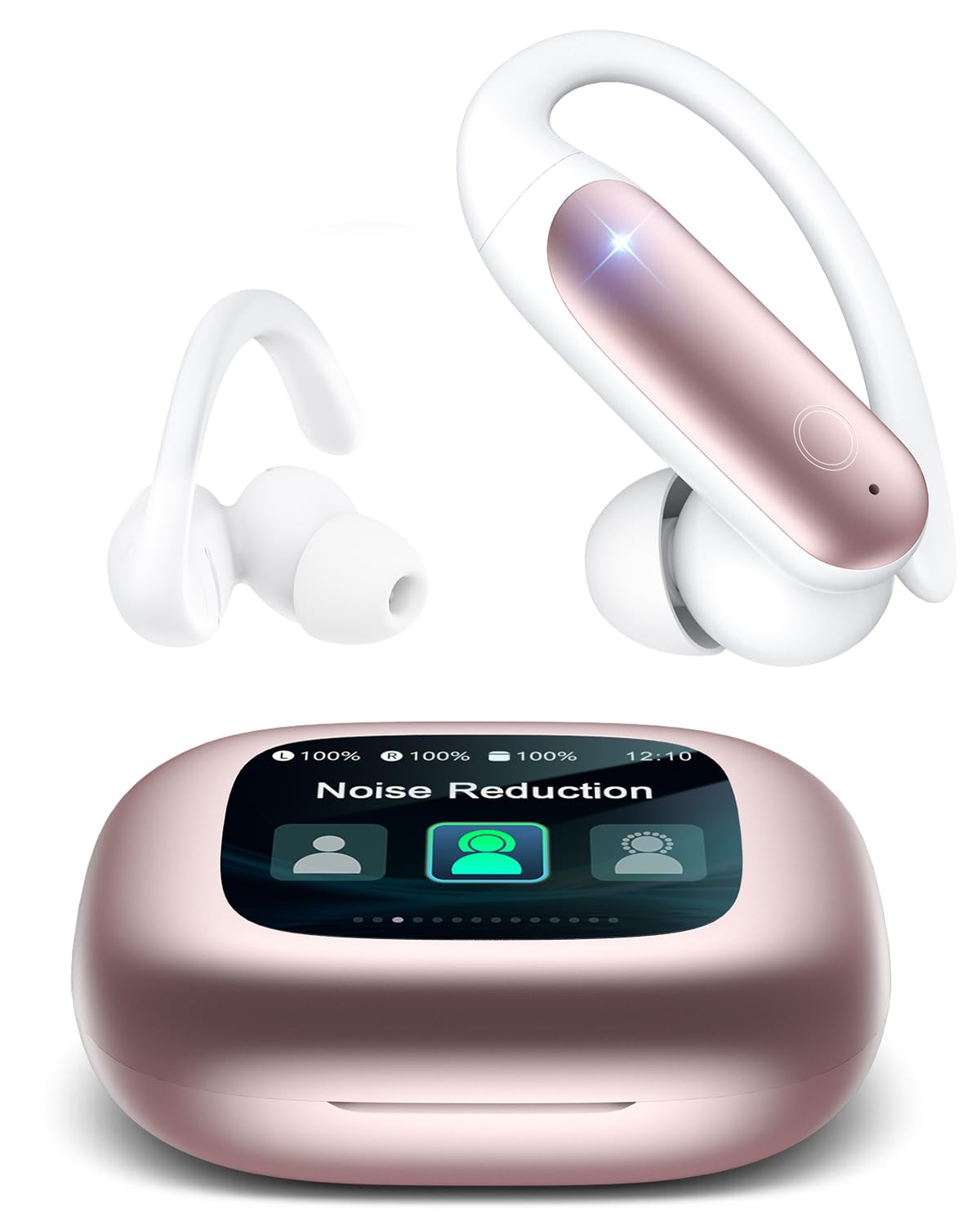 LEEMC Wireless Earbuds, Bluetooth Headphones 6.0, Ear Buds with Touch Screen, ANC ENC Noise Cancelling, 40H Bass Stereo Sound Over-Ear Earphones for iOS, Android, Sports,Workout, Rosegold