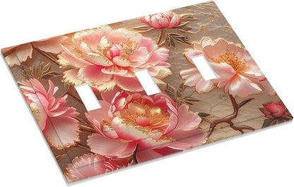 Pink Blooming Flowers Peonies Floral Light Switch Covers 3 Gang Triple Toggle Wall Plate Decorative Switch plate Electrical Faceplate for Farmhouse Living Decor