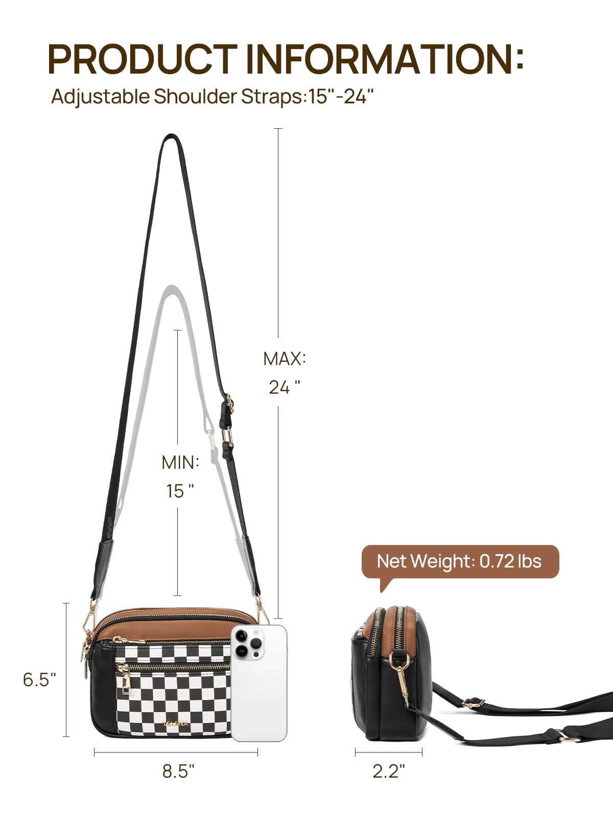 Telena Small Crossbody Bags For Women Vegan Leather Crossbody Purse With Adjustable Wide Strap For Daily Life