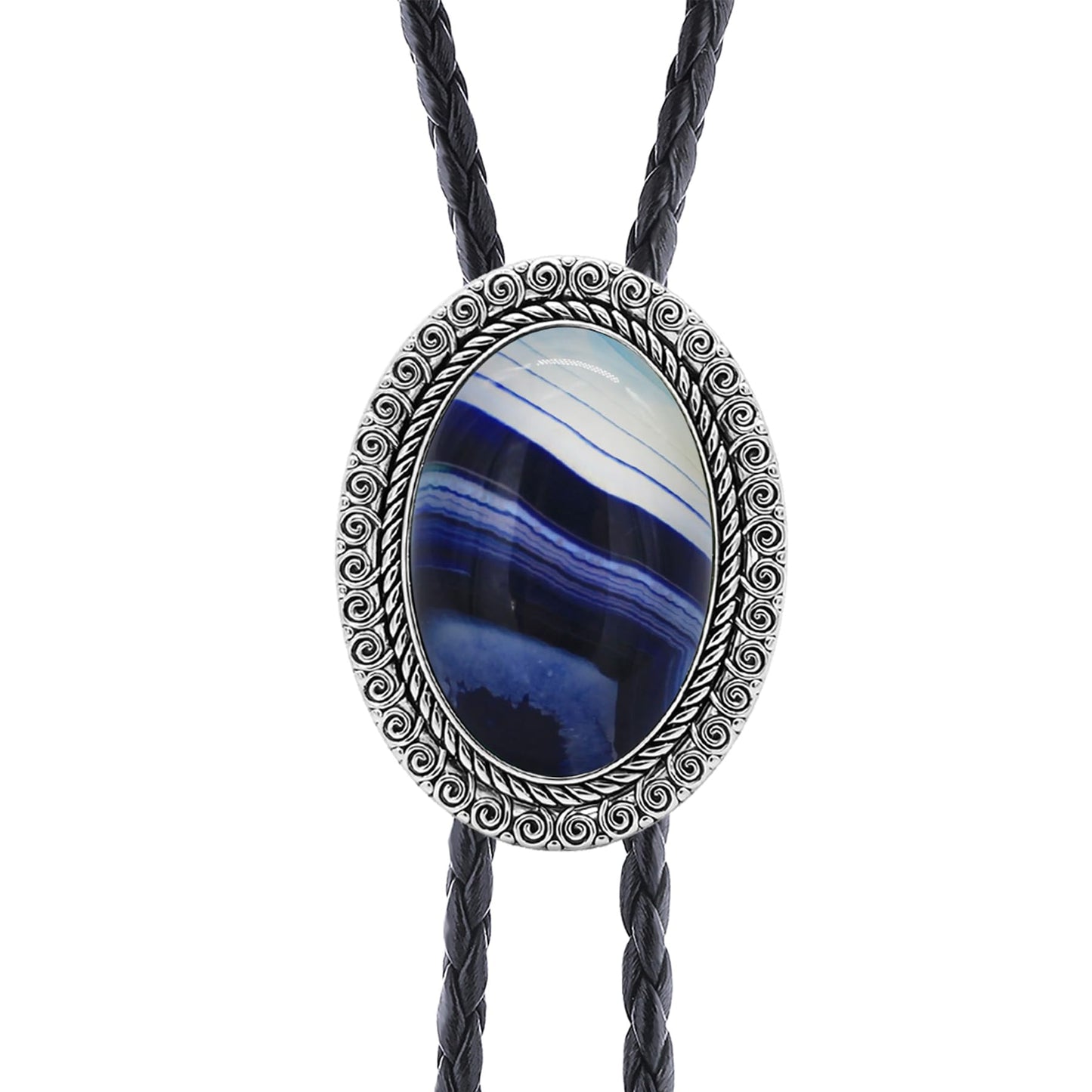 GelConnie Blue Bolo Tie for Men Western Cowboy Tie Necklace Silver Bolo Tie Leather Necktie Halloween Tie Accessories for Women